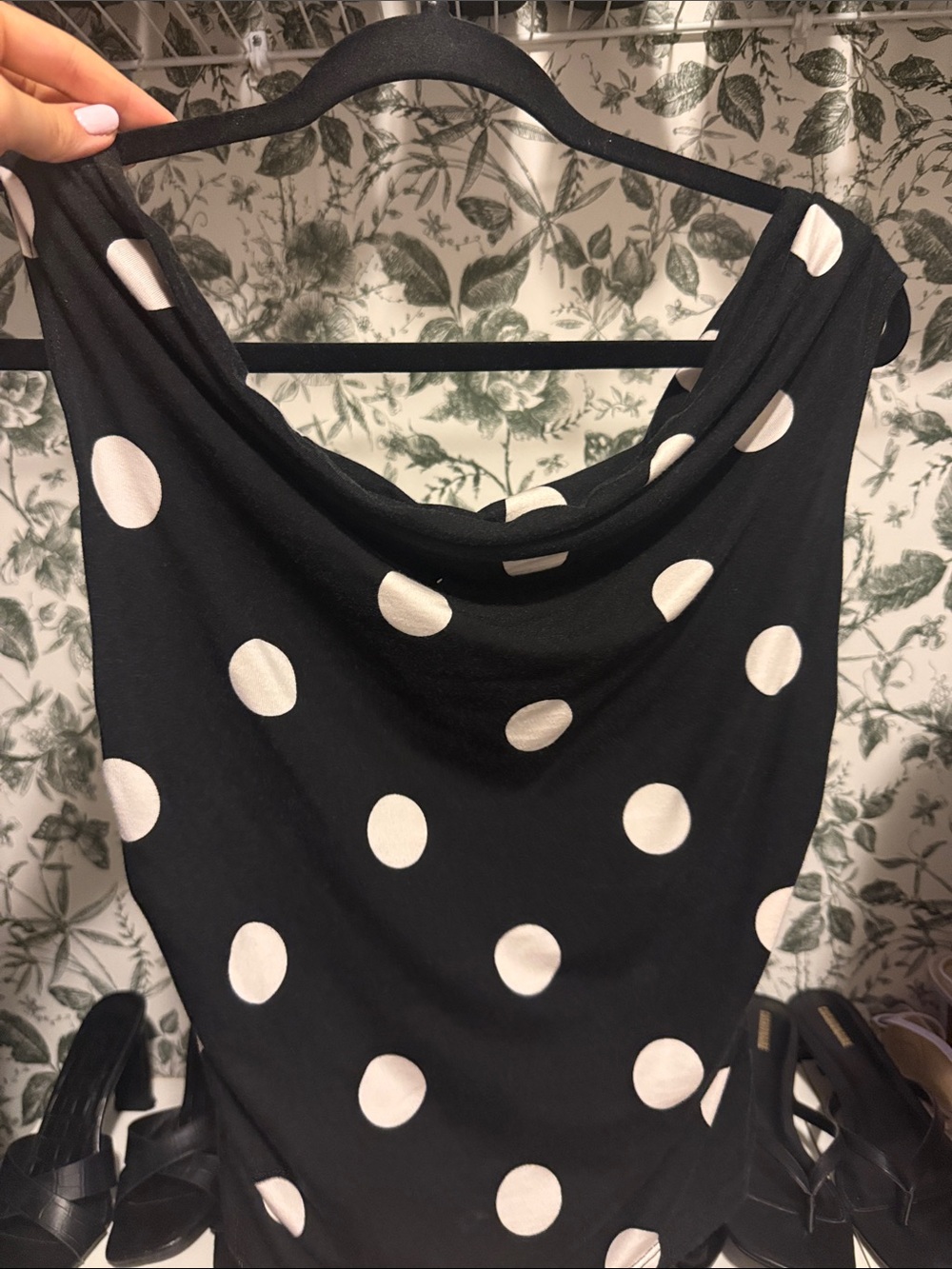 Reformation Black Polka Dot Draped Cowl Neck Top - Picture 2 of 3